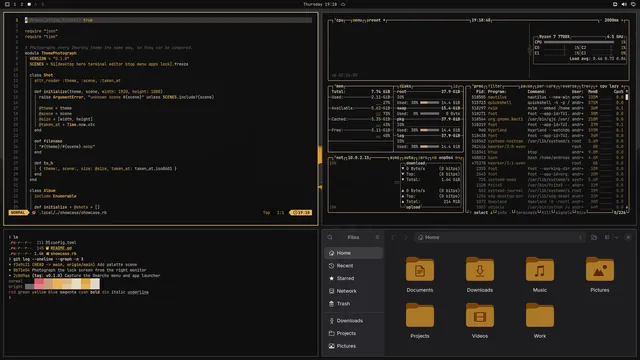 Aamis: Neovim, terminal, btop and Files