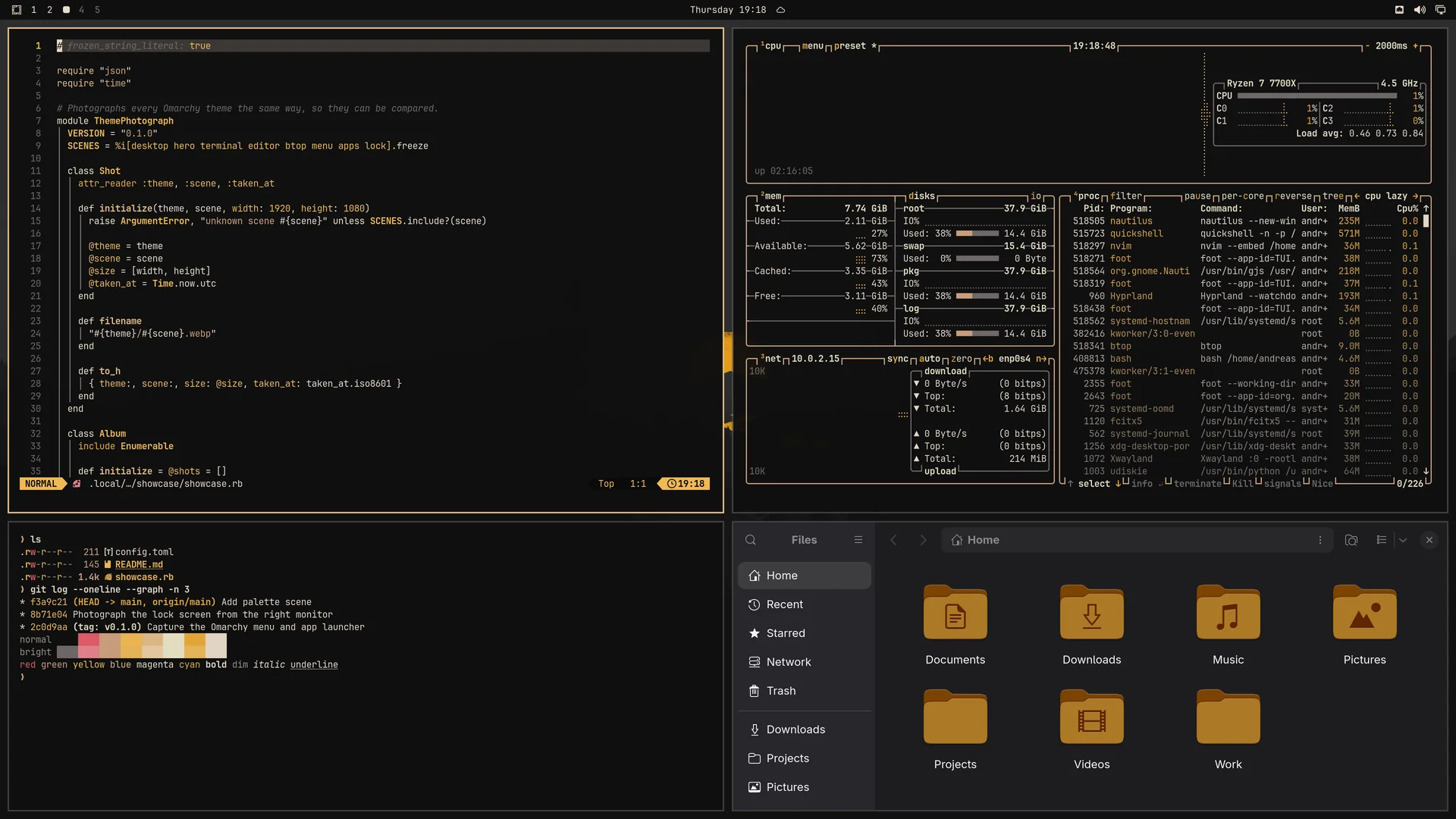 Aamis: Neovim, terminal, btop and Files
