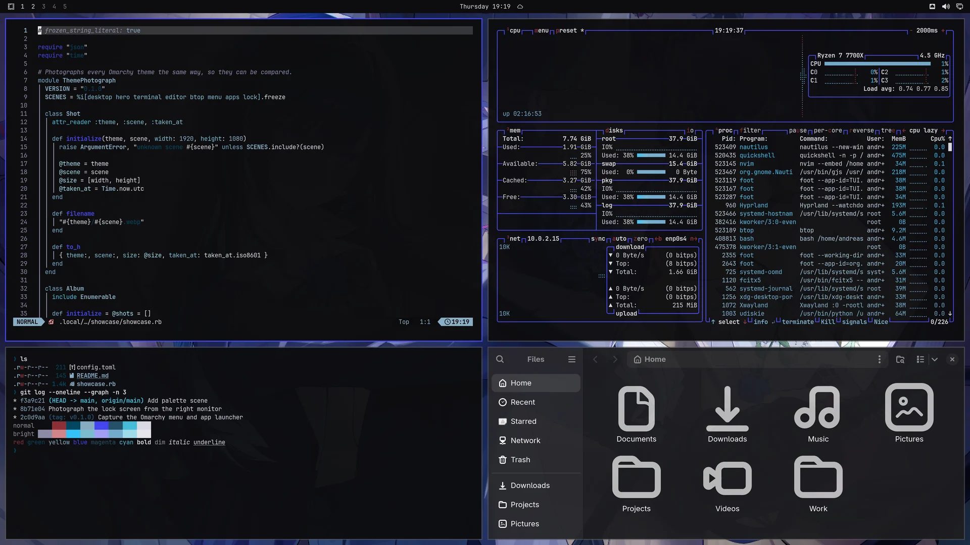 Ado: Neovim, terminal, btop and Files