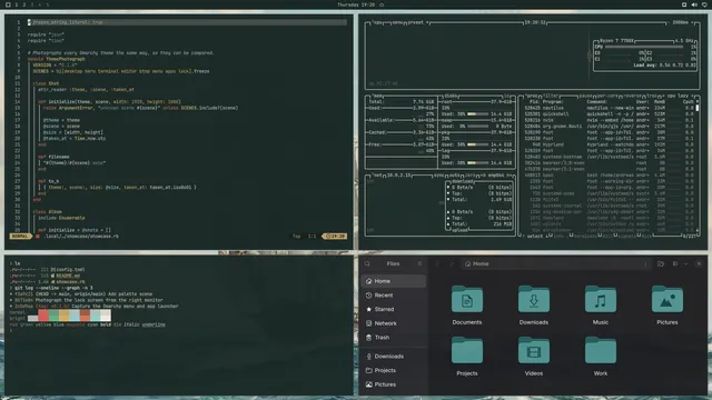 Adrift: Neovim, terminal, btop and Files
