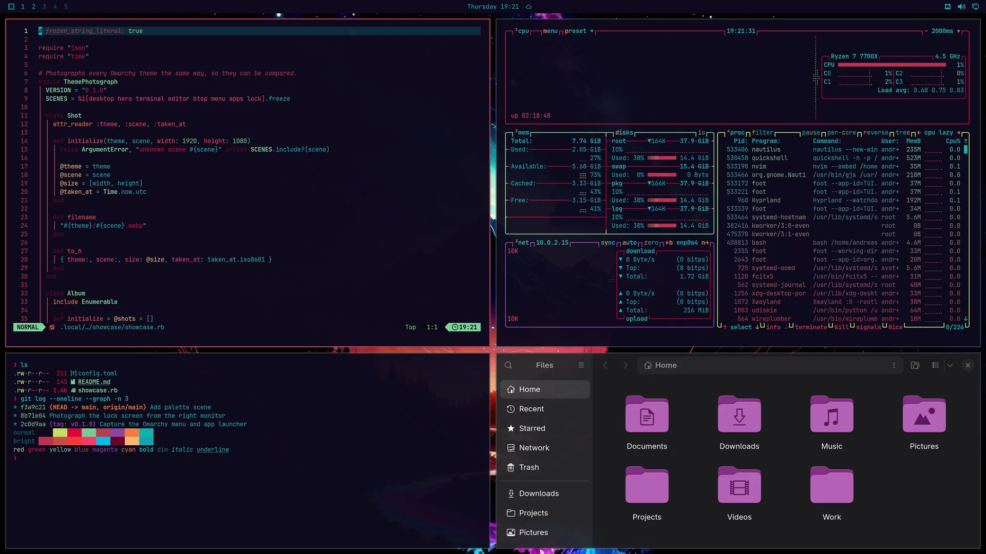 Aetheria: Neovim, terminal, btop and Files