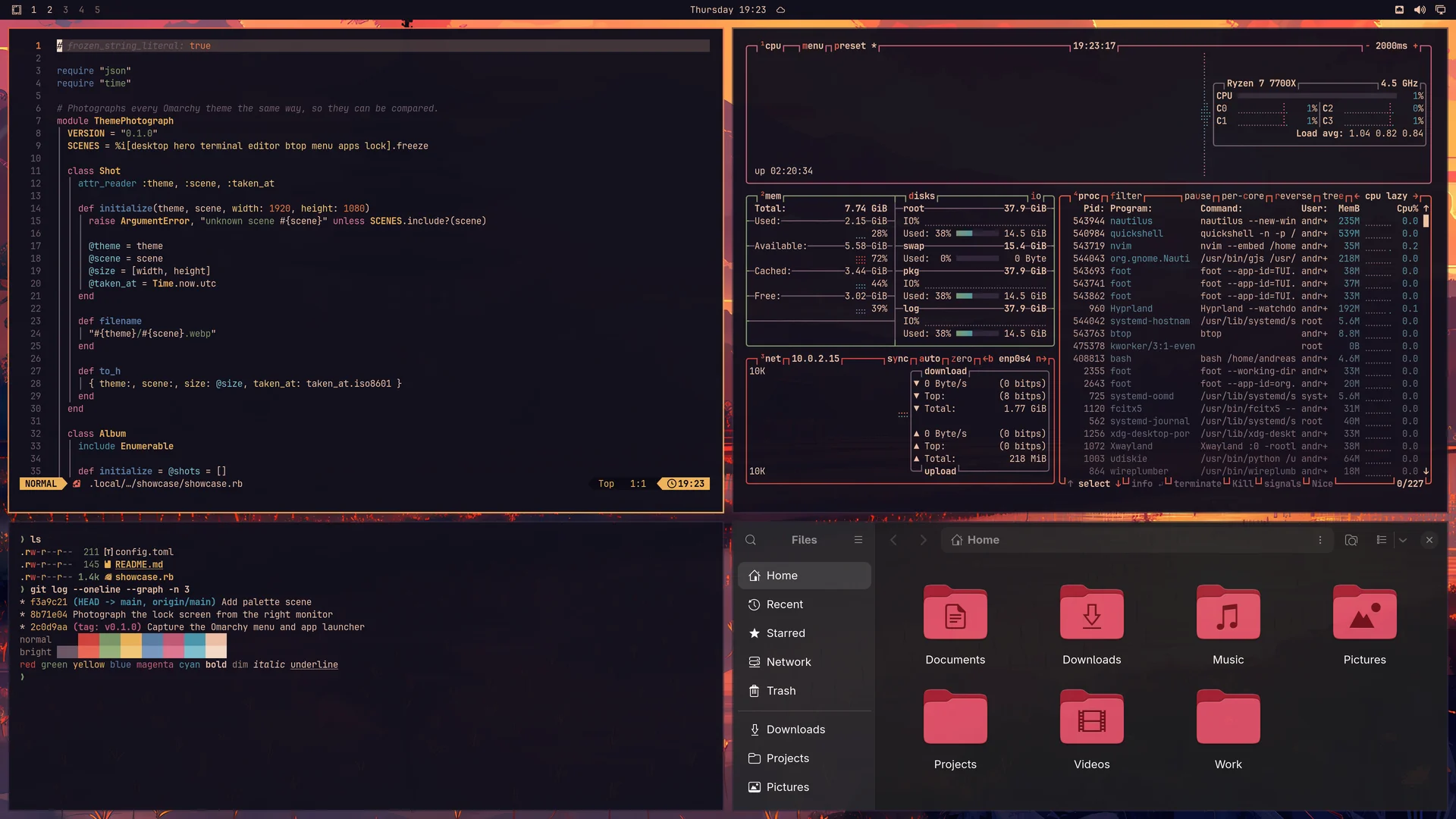 Akane: Neovim, terminal, btop and Files