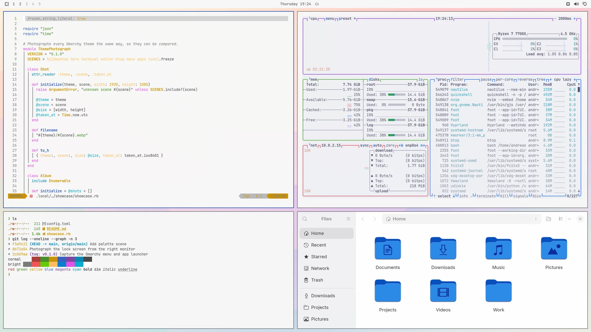 Alabaster: Neovim, terminal, btop and Files
