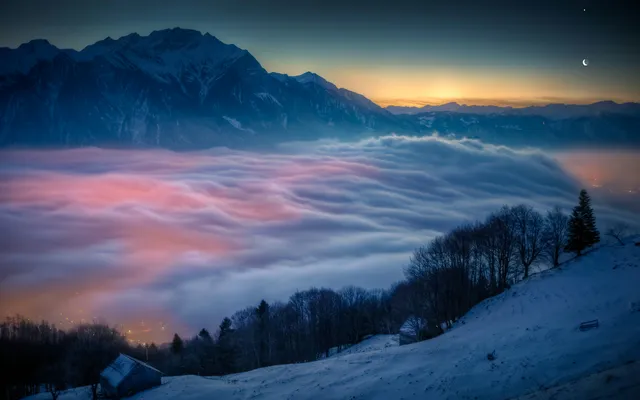 Alpenglow wallpaper: moonlit valley