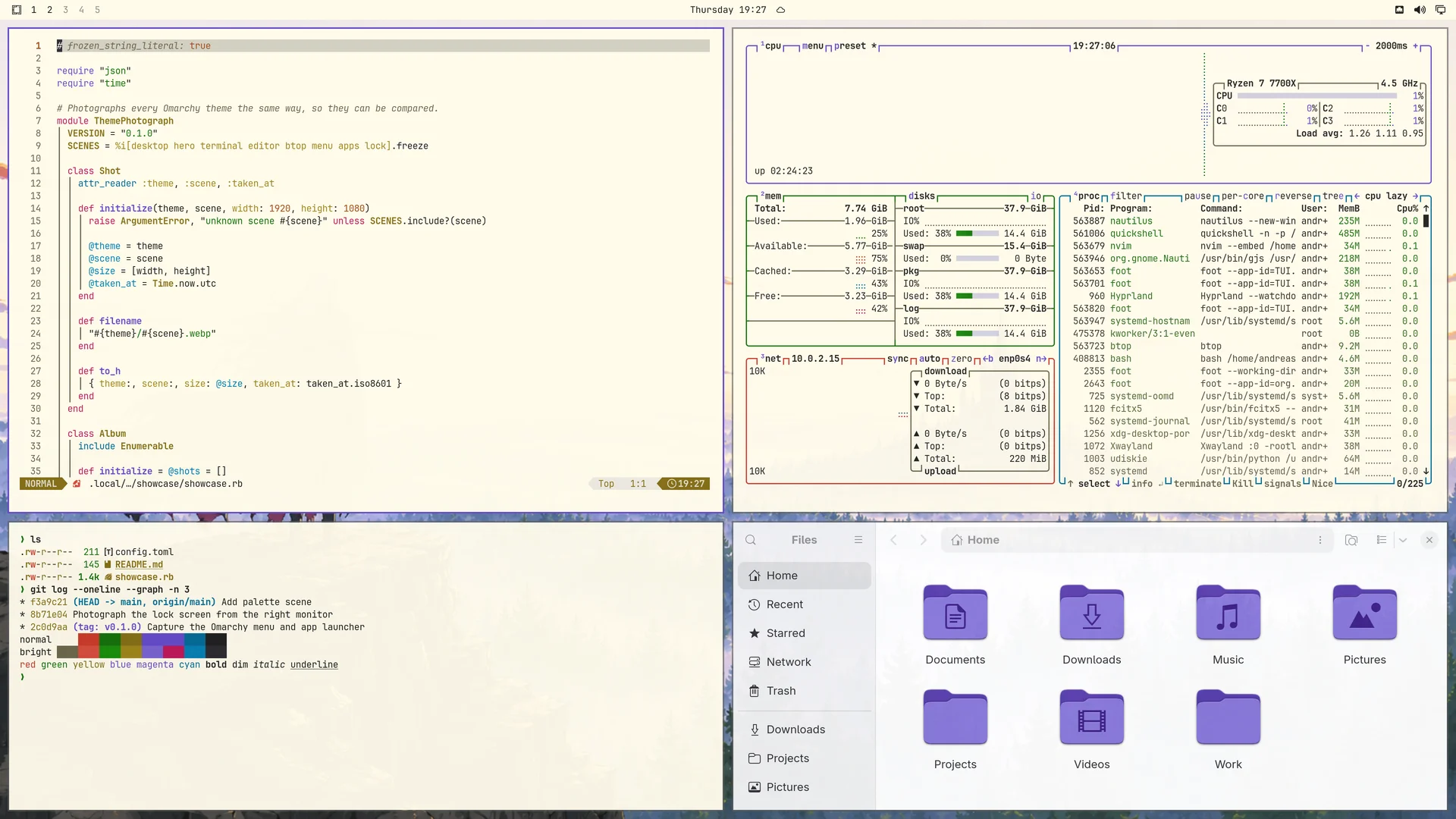 Alucard: Neovim, terminal, btop and Files