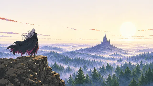 Alucard wallpaper: silhouette over the misty forest