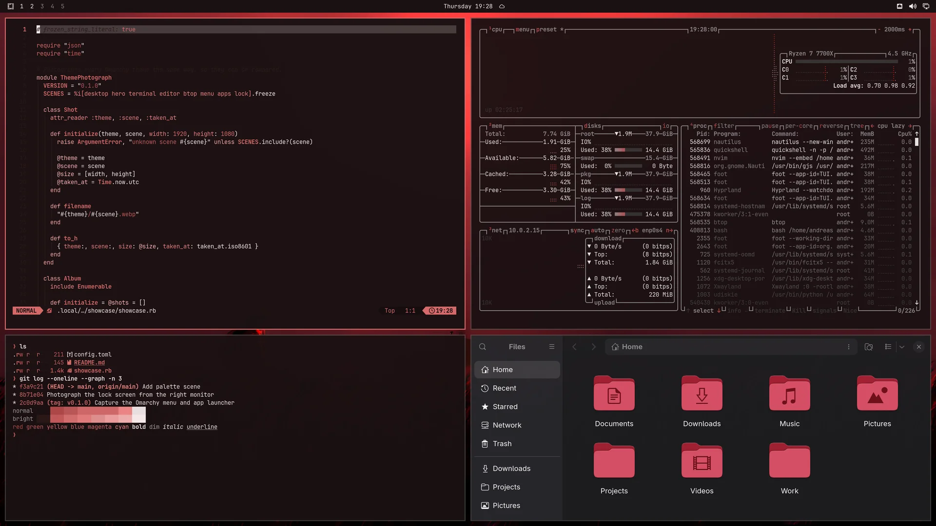Amberbyte: Neovim, terminal, btop and Files