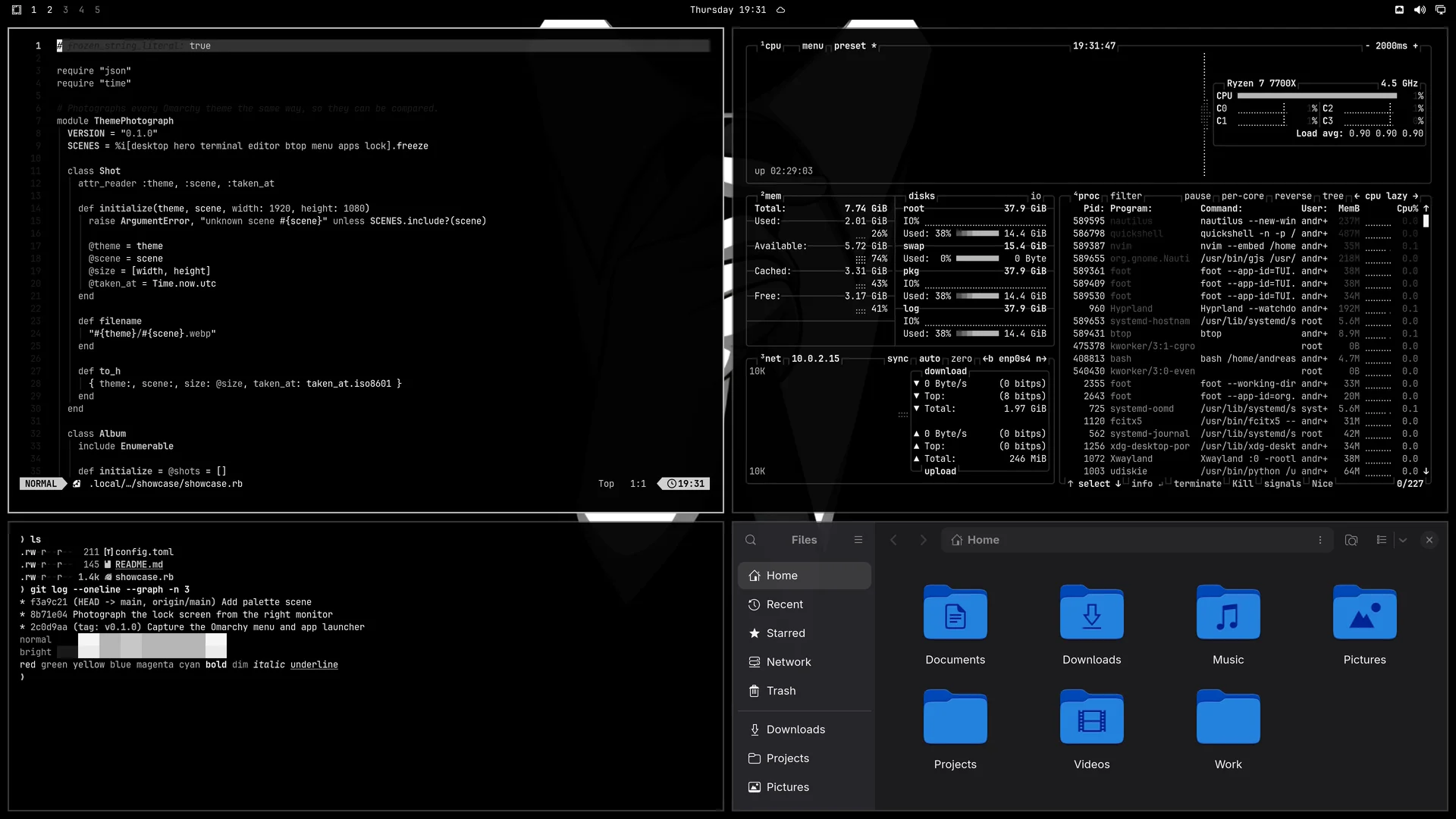 Anonymous: Neovim, terminal, btop and Files
