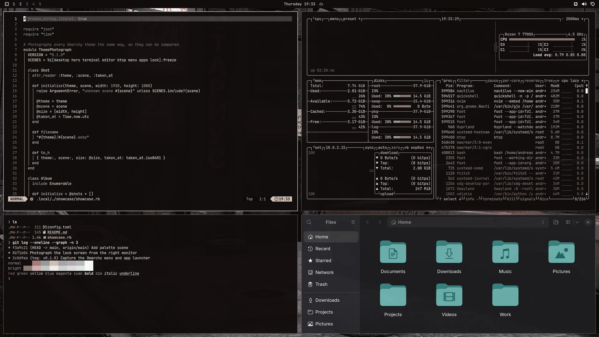 Apocalypse: Neovim, terminal, btop and Files