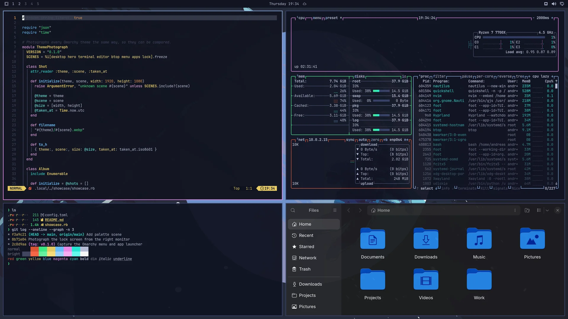 Arc Blueberry: Neovim, terminal, btop and Files