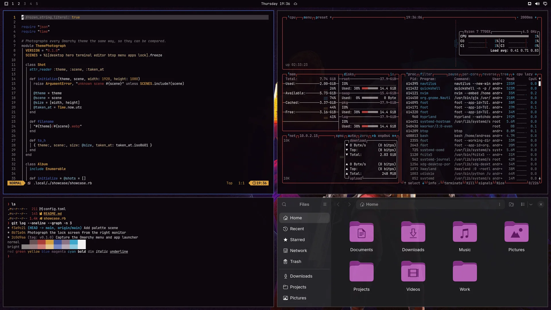 Arc_raiders: Neovim, terminal, btop and Files