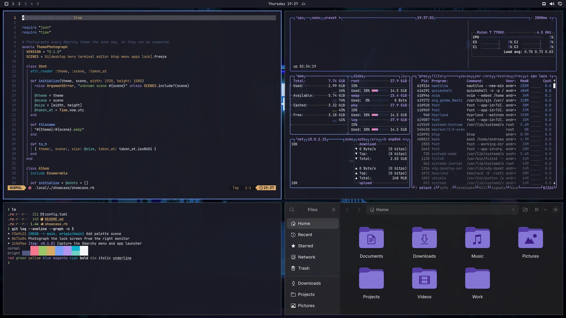 Archriot: Neovim, terminal, btop and Files