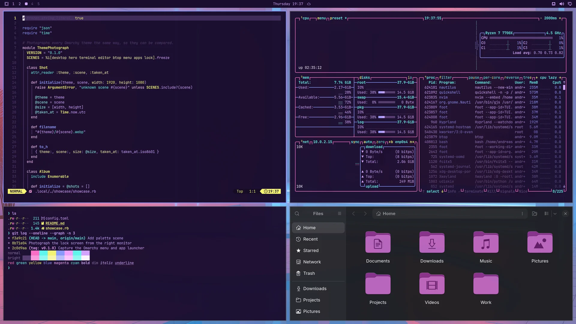 Archwave: Neovim, terminal, btop and Files