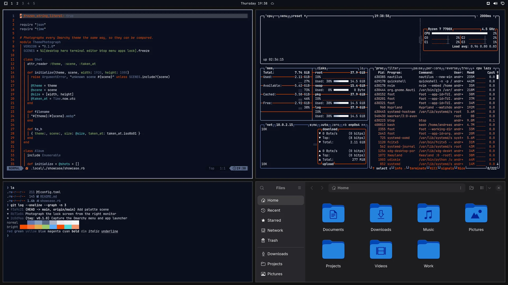 Artemis: Neovim, terminal, btop and Files