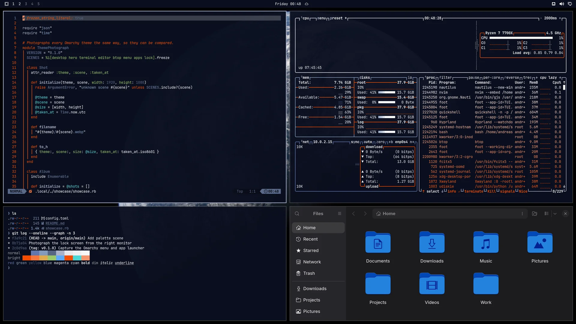Artemis: Neovim, terminal, btop and Files
