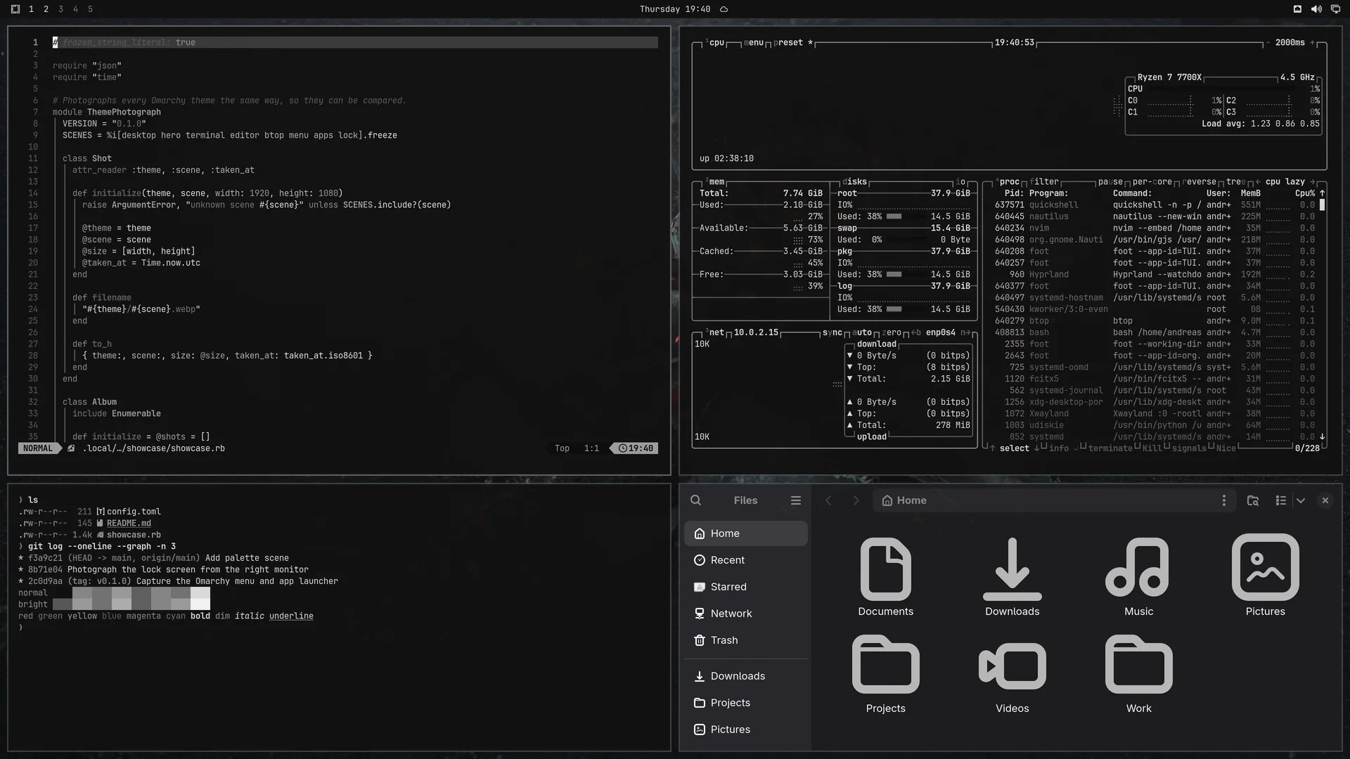 Ash: Neovim, terminal, btop and Files