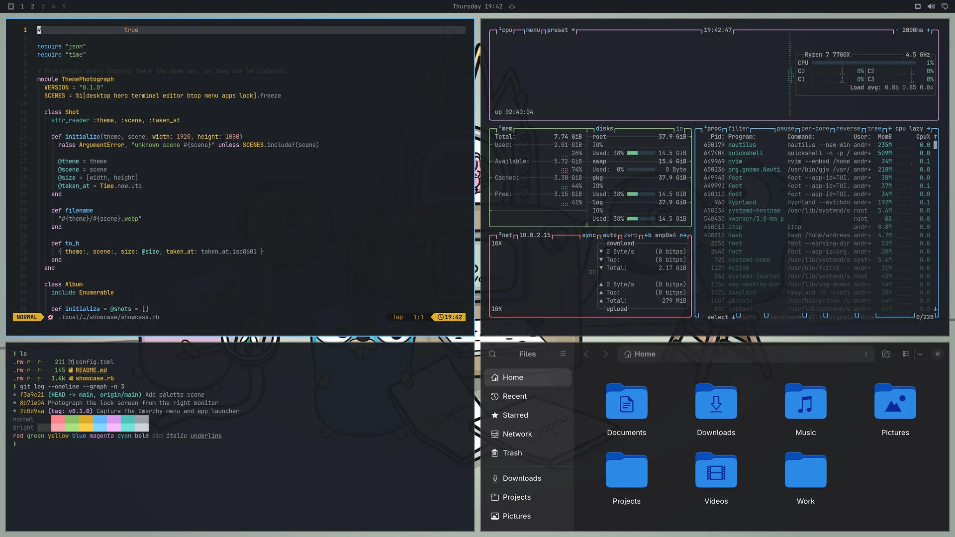 Astrodark: Neovim, terminal, btop and Files