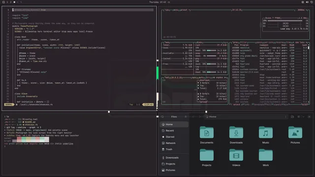 Atari: Neovim, terminal, btop and Files