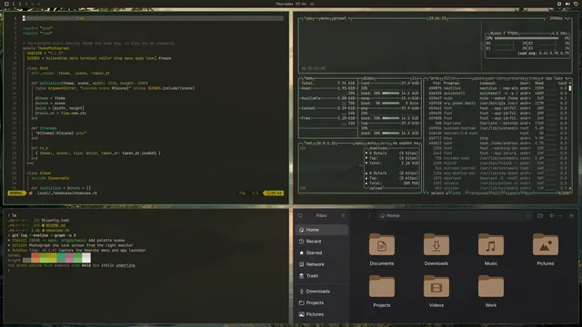 Atelier: Neovim, terminal, btop and Files