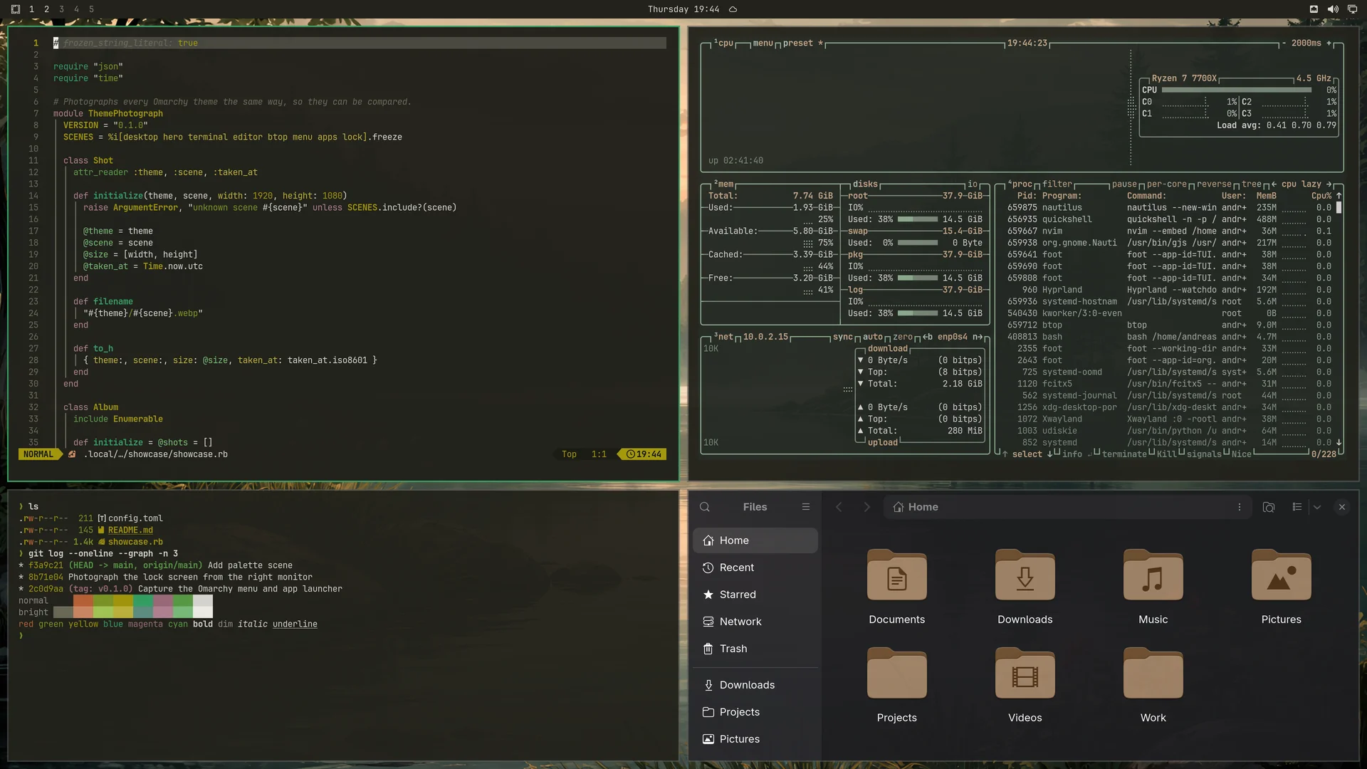 Atelier: Neovim, terminal, btop and Files