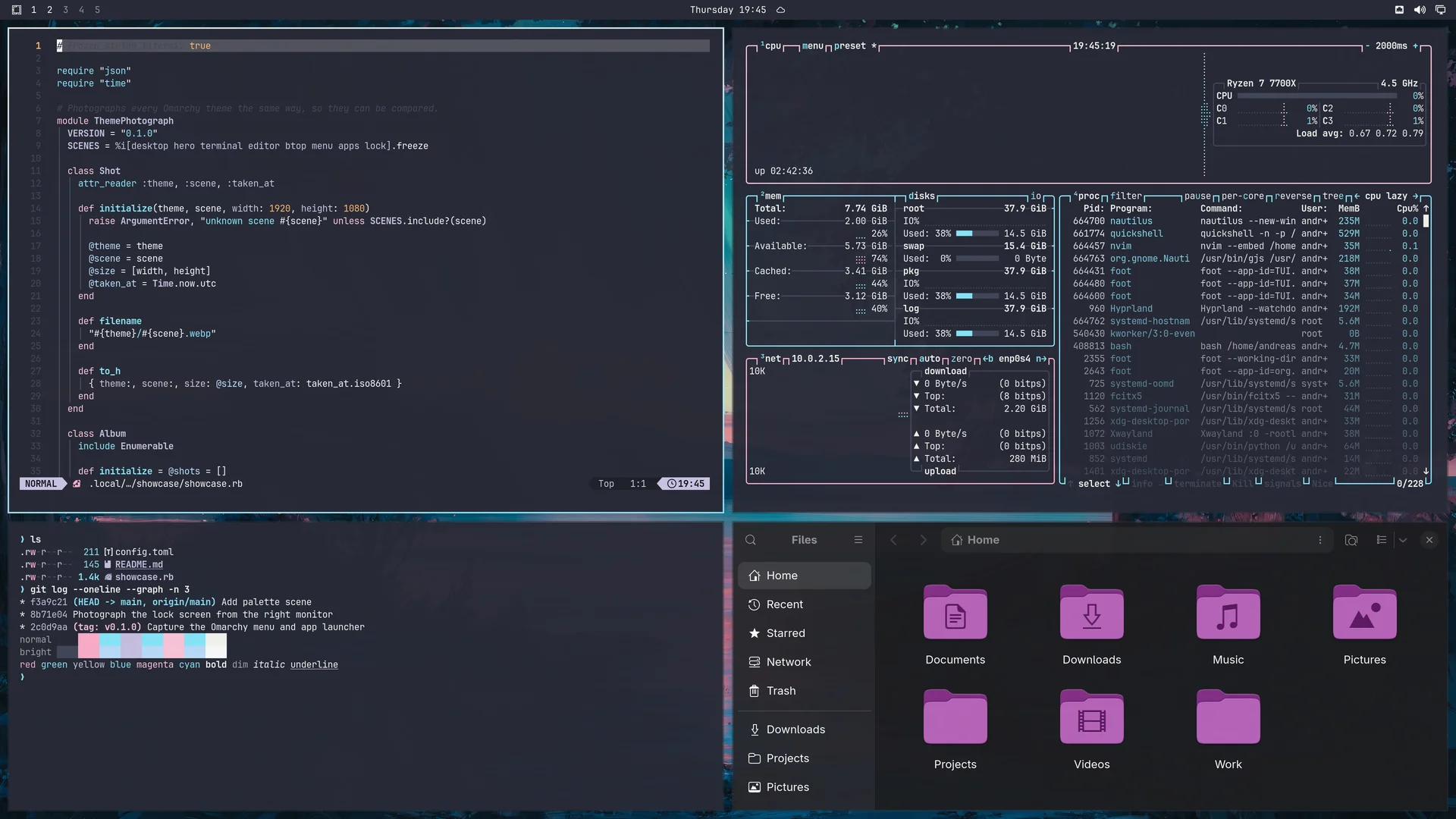 Aura: Neovim, terminal, btop and Files