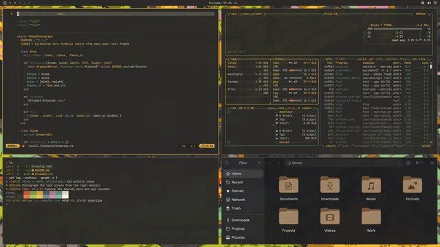 Aureth: Neovim, terminal, btop and Files
