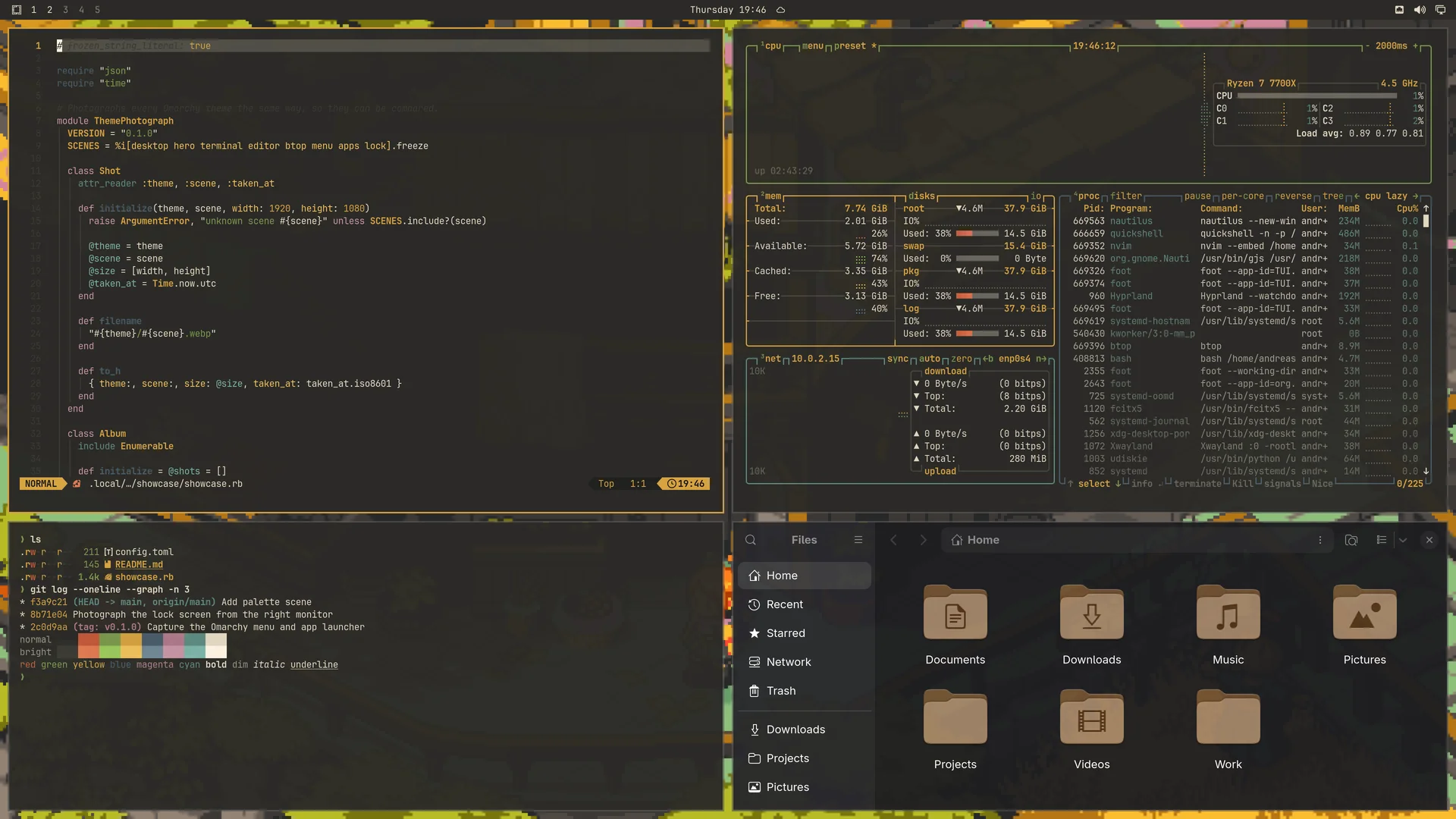Aureth: Neovim, terminal, btop and Files