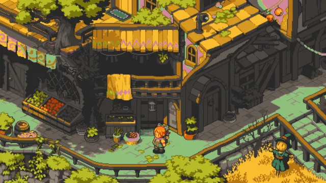 Aureth wallpaper: a pixel art of a building