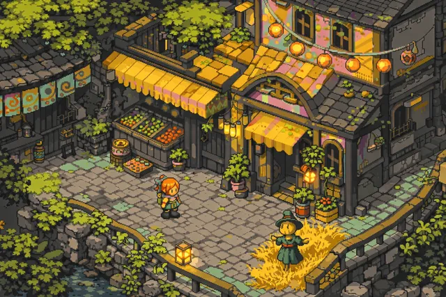 Aureth wallpaper: b pixel art of a building