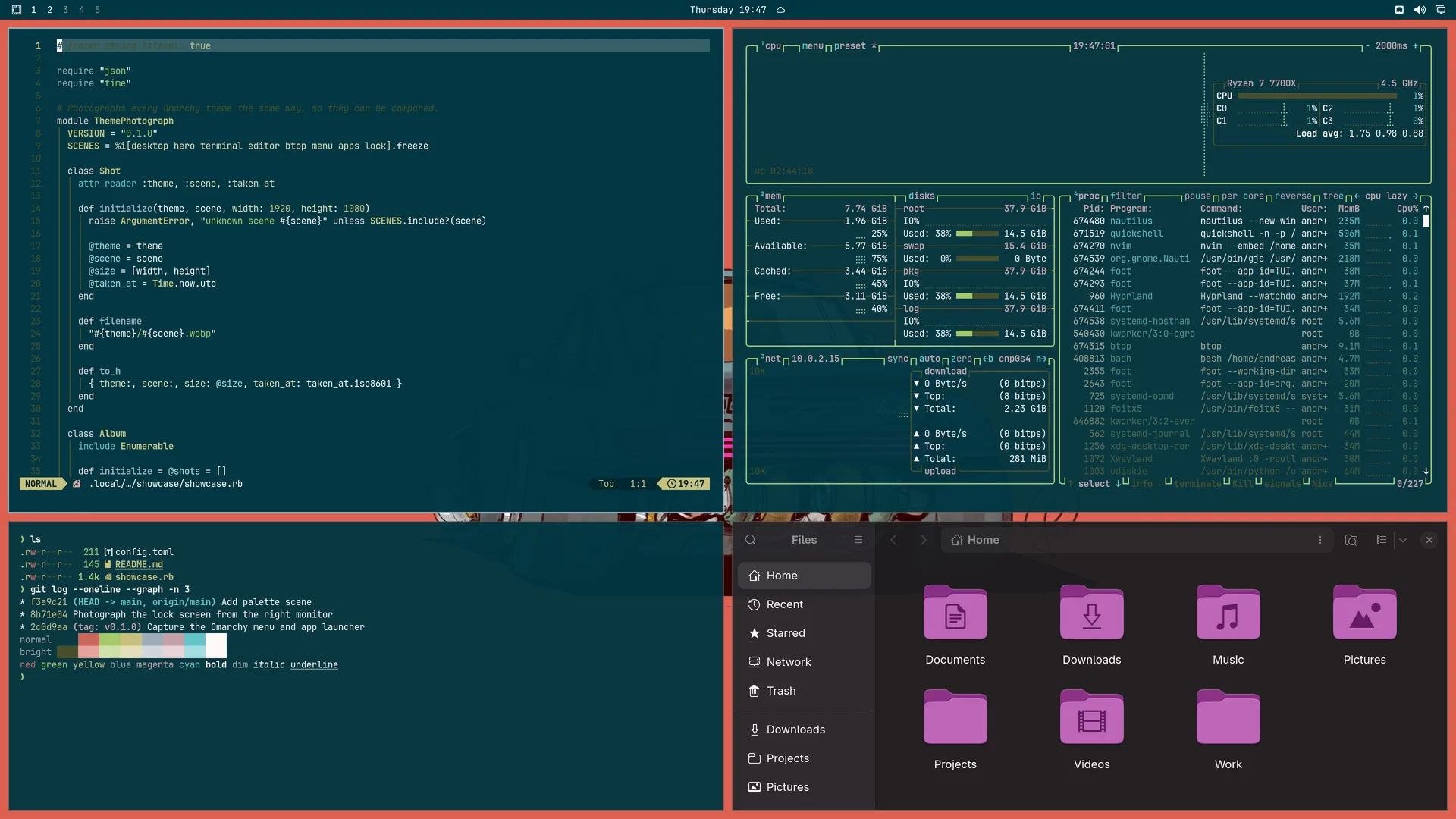 Auto: Neovim, terminal, btop and Files