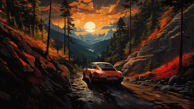 Auto wallpaper: sunset drive forest