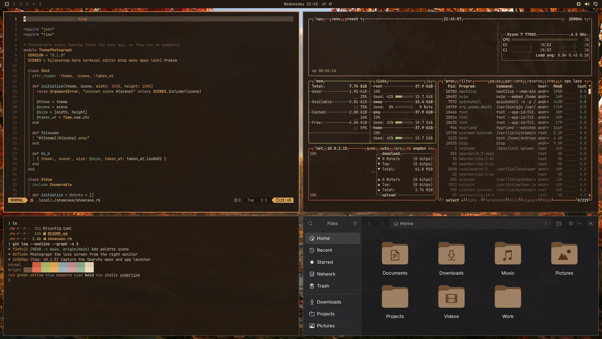 Autumn: Neovim, terminal, btop and Files