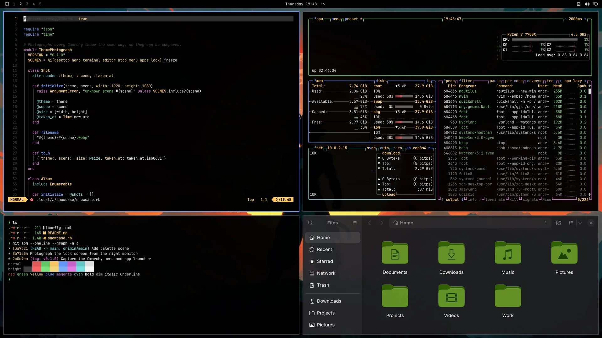 Ayaka: Neovim, terminal, btop and Files