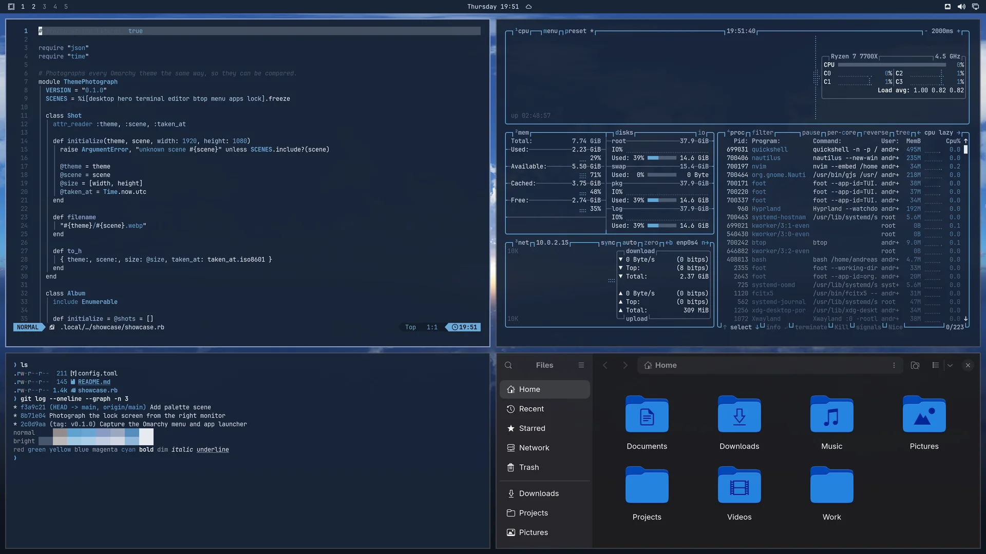 Azure: Neovim, terminal, btop and Files