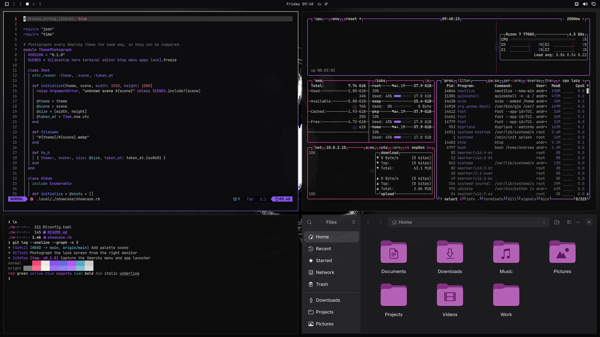 Banish: Neovim, terminal, btop and Files