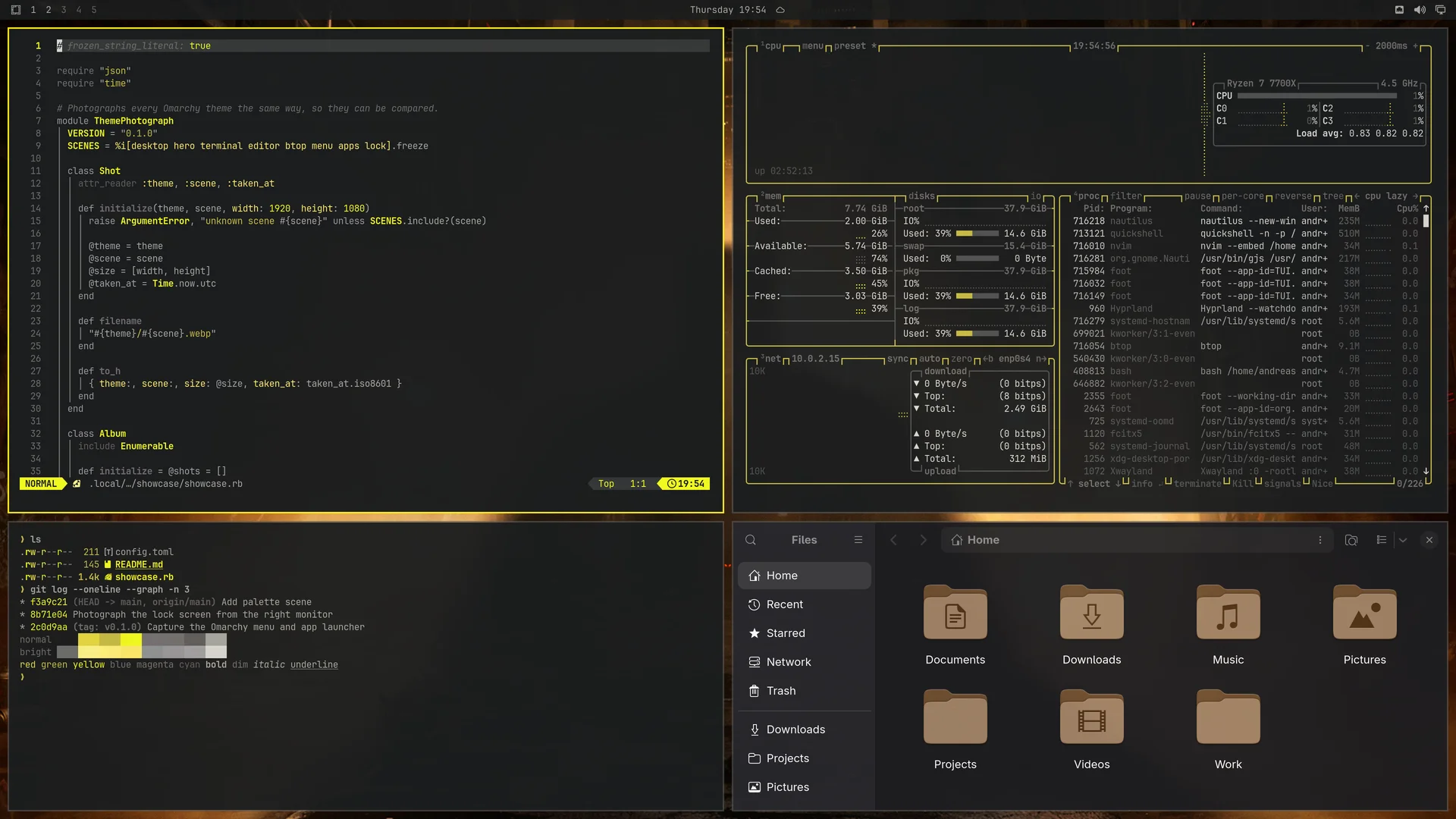 Batman: Neovim, terminal, btop and Files