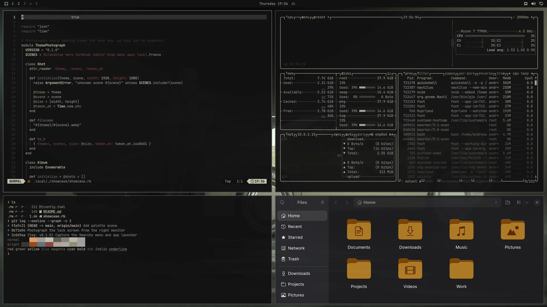 Batou: Neovim, terminal, btop and Files