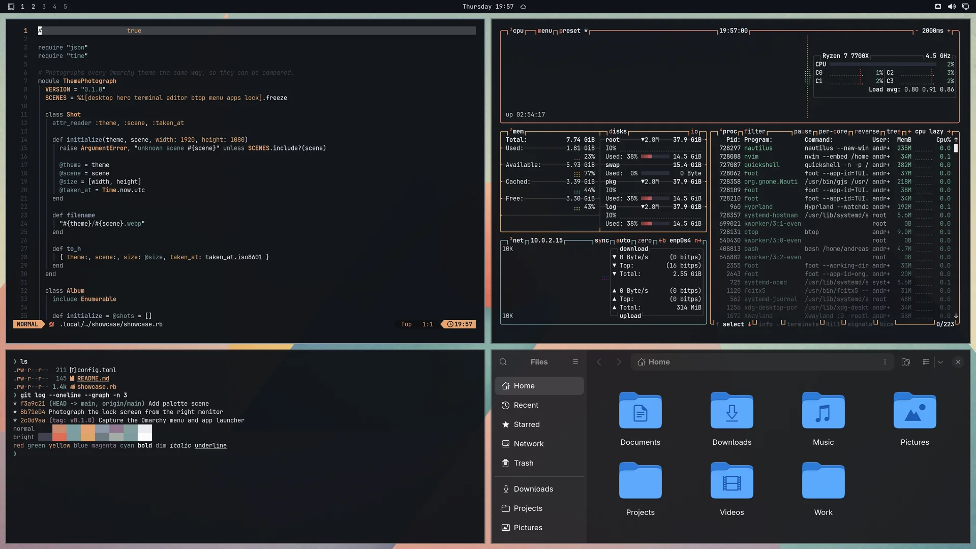 Bauhaus: Neovim, terminal, btop and Files