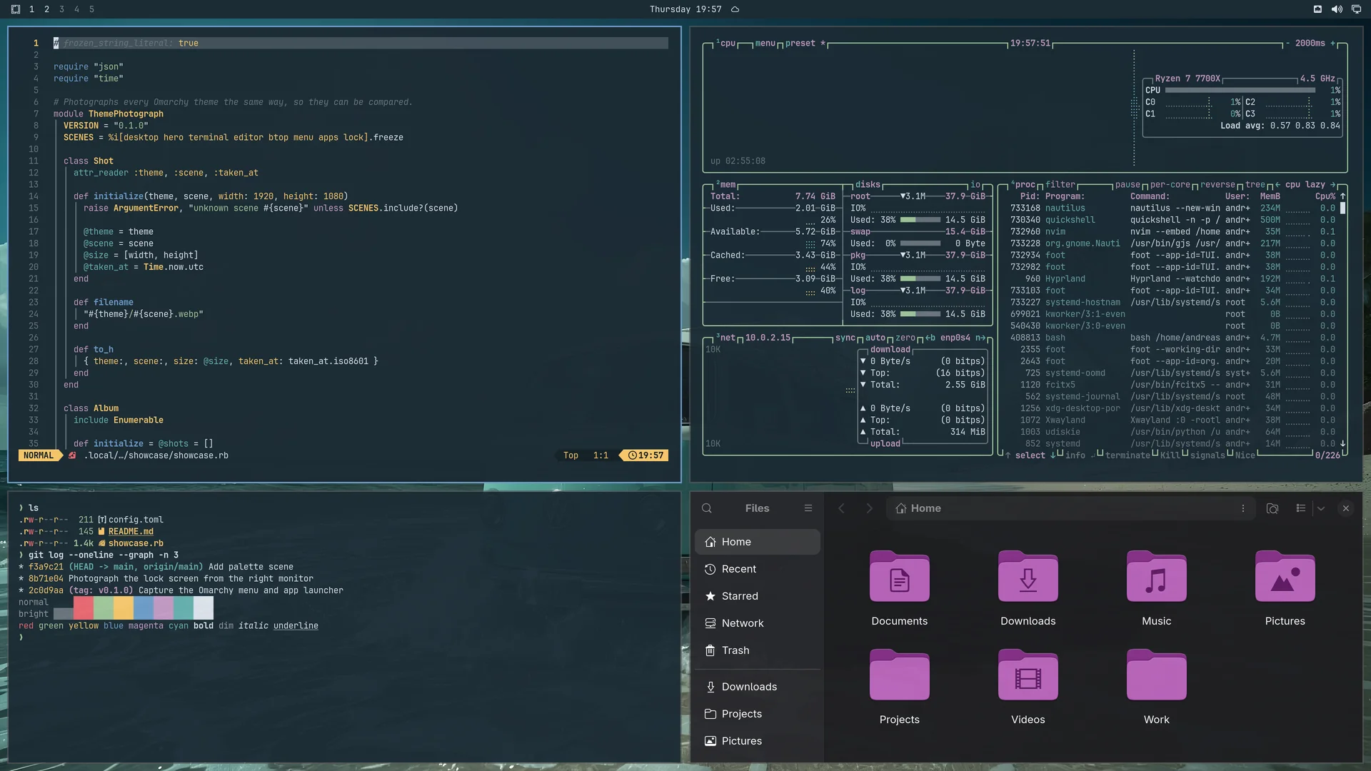 Beachvan: Neovim, terminal, btop and Files