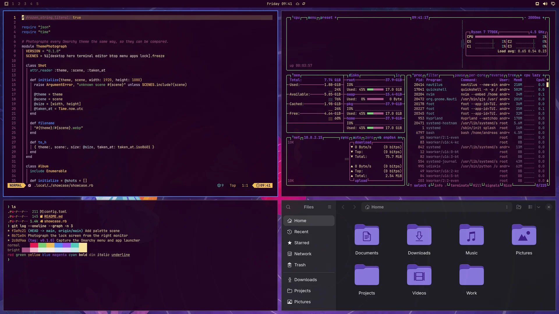 Beta: Neovim, terminal, btop and Files