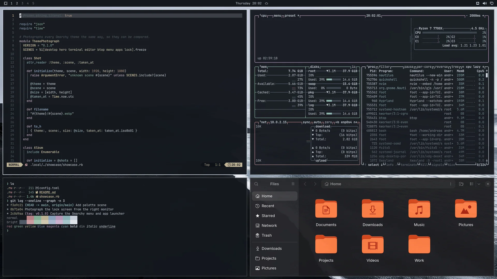Black Sand: Neovim, terminal, btop and Files
