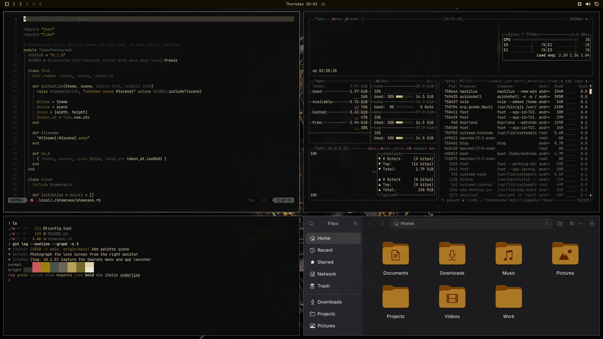 Black Gold: Neovim, terminal, btop and Files