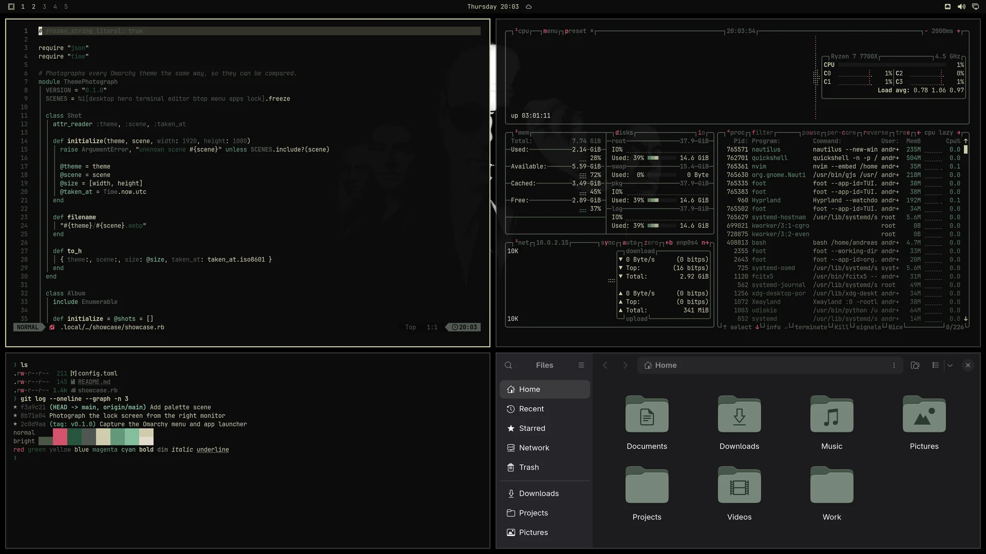 Blackmoney: Neovim, terminal, btop and Files