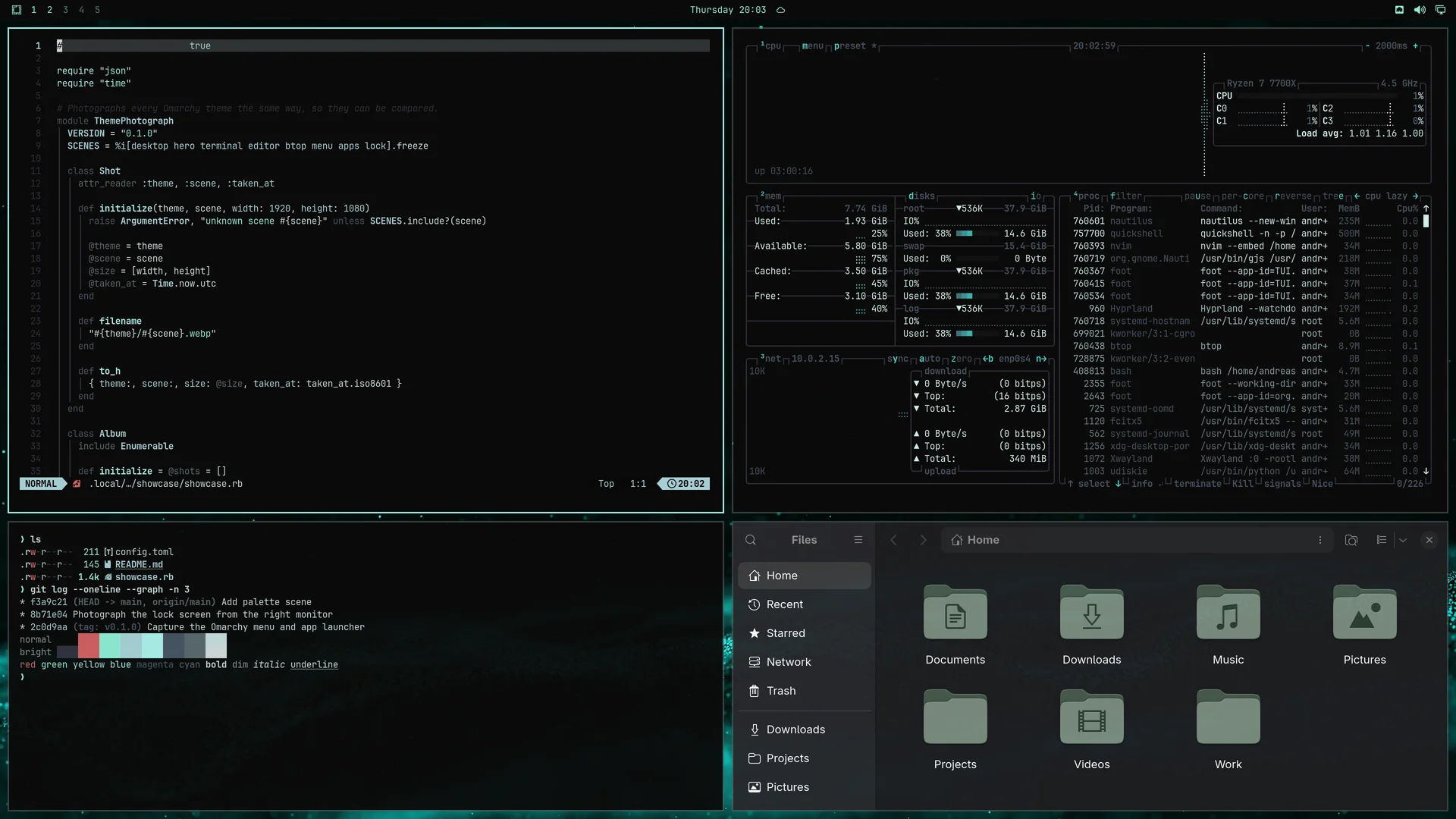 Black Turq: Neovim, terminal, btop and Files