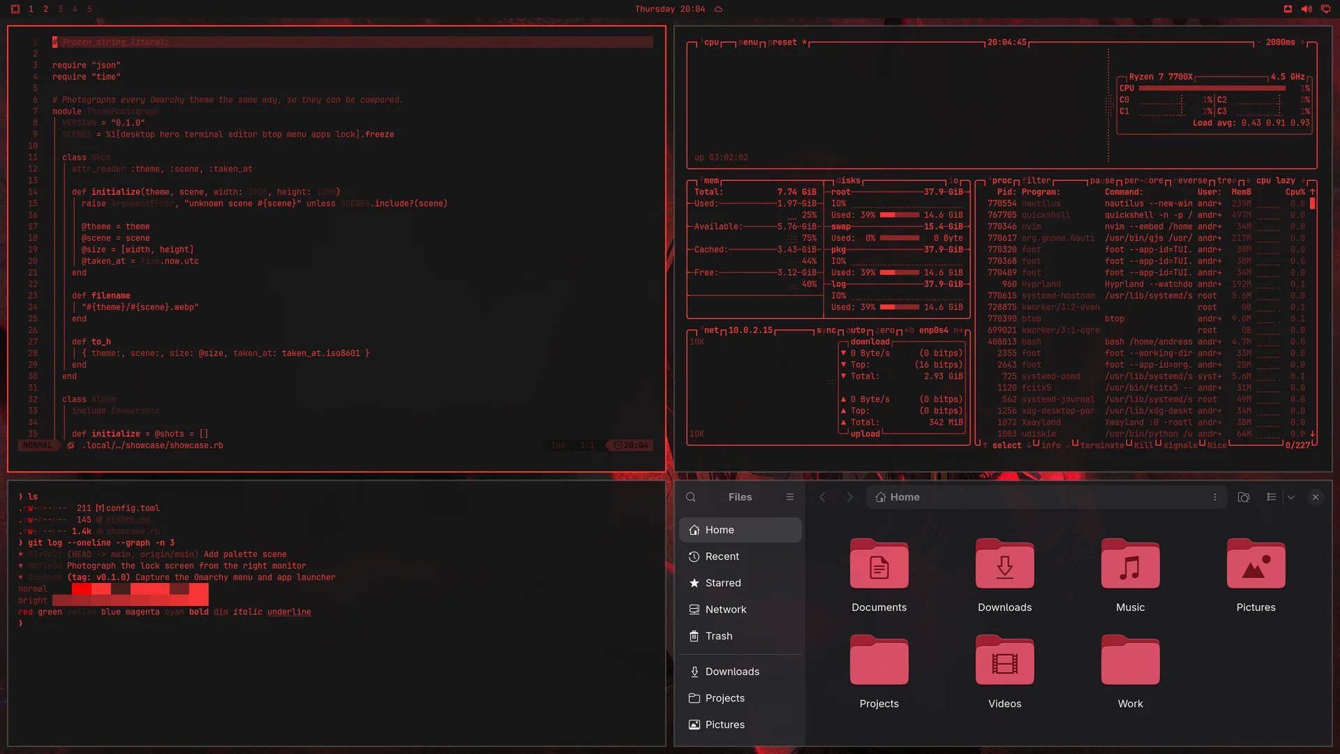 Blackwall: Neovim, terminal, btop and Files