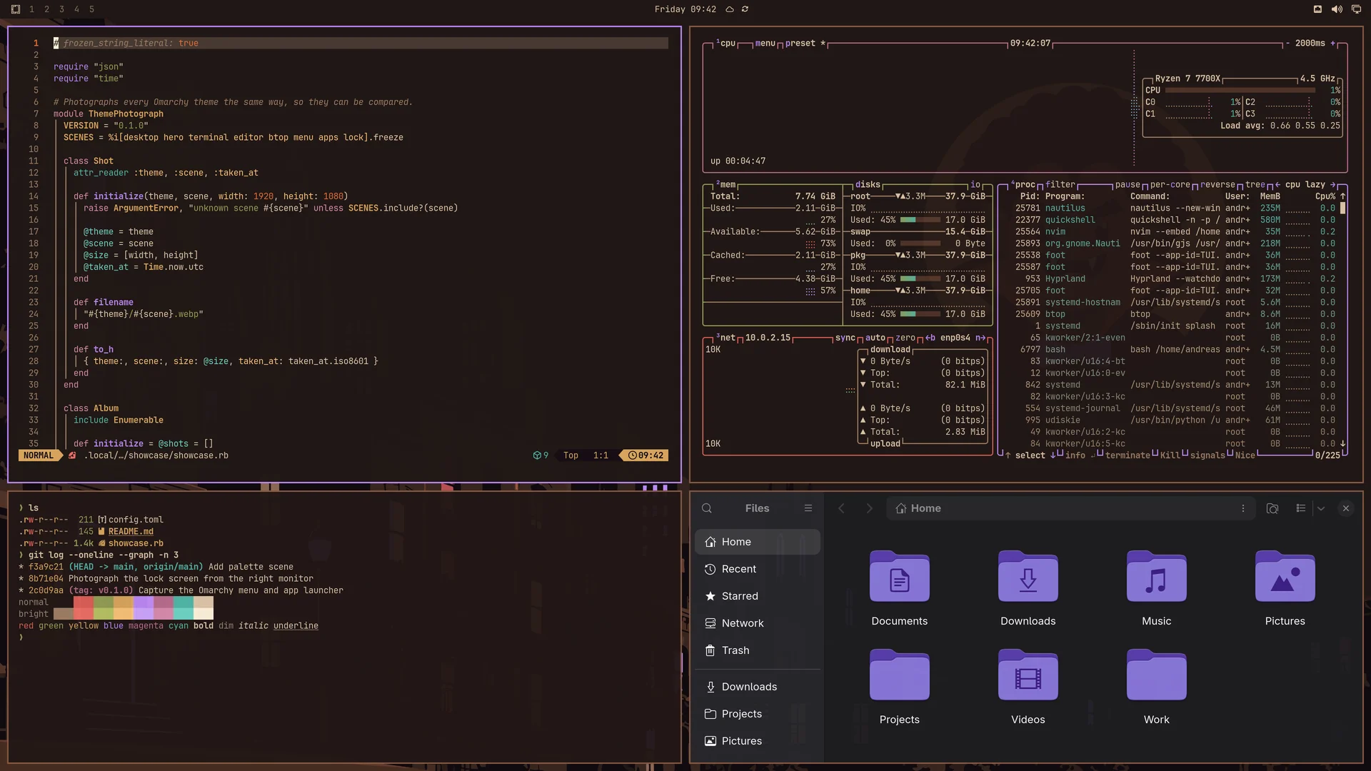 Blacula: Neovim, terminal, btop and Files