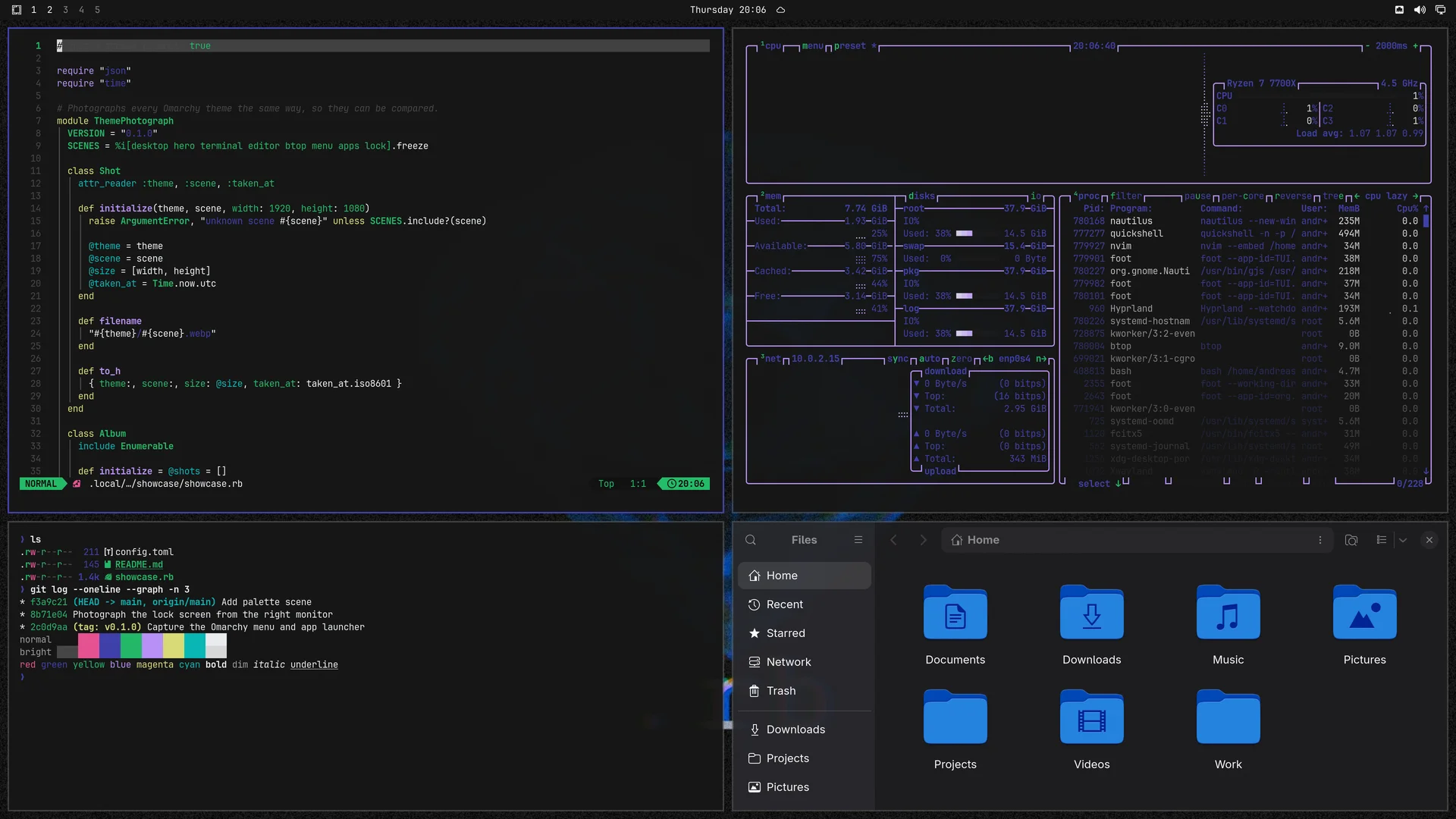 bluedotrb: Neovim, terminal, btop and Files