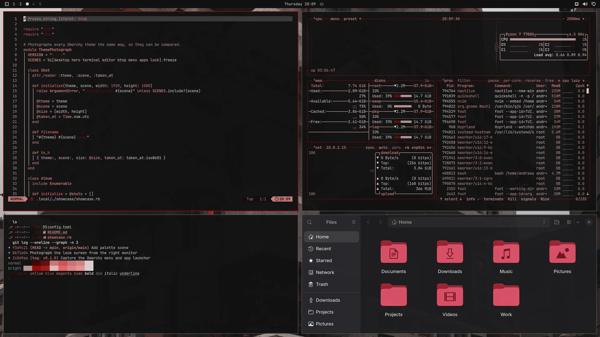 Brutalism: Neovim, terminal, btop and Files