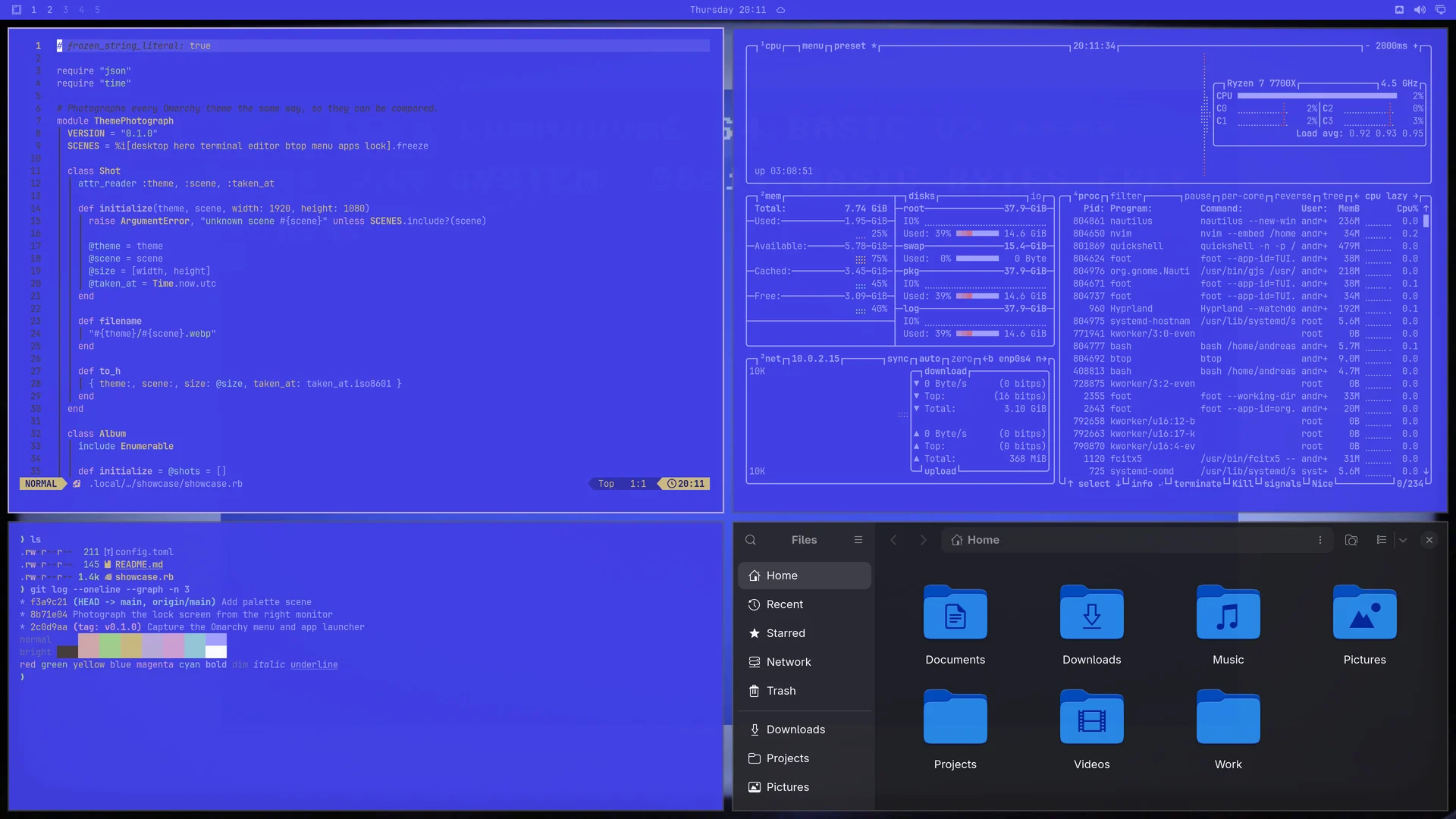 C64: Neovim, terminal, btop and Files