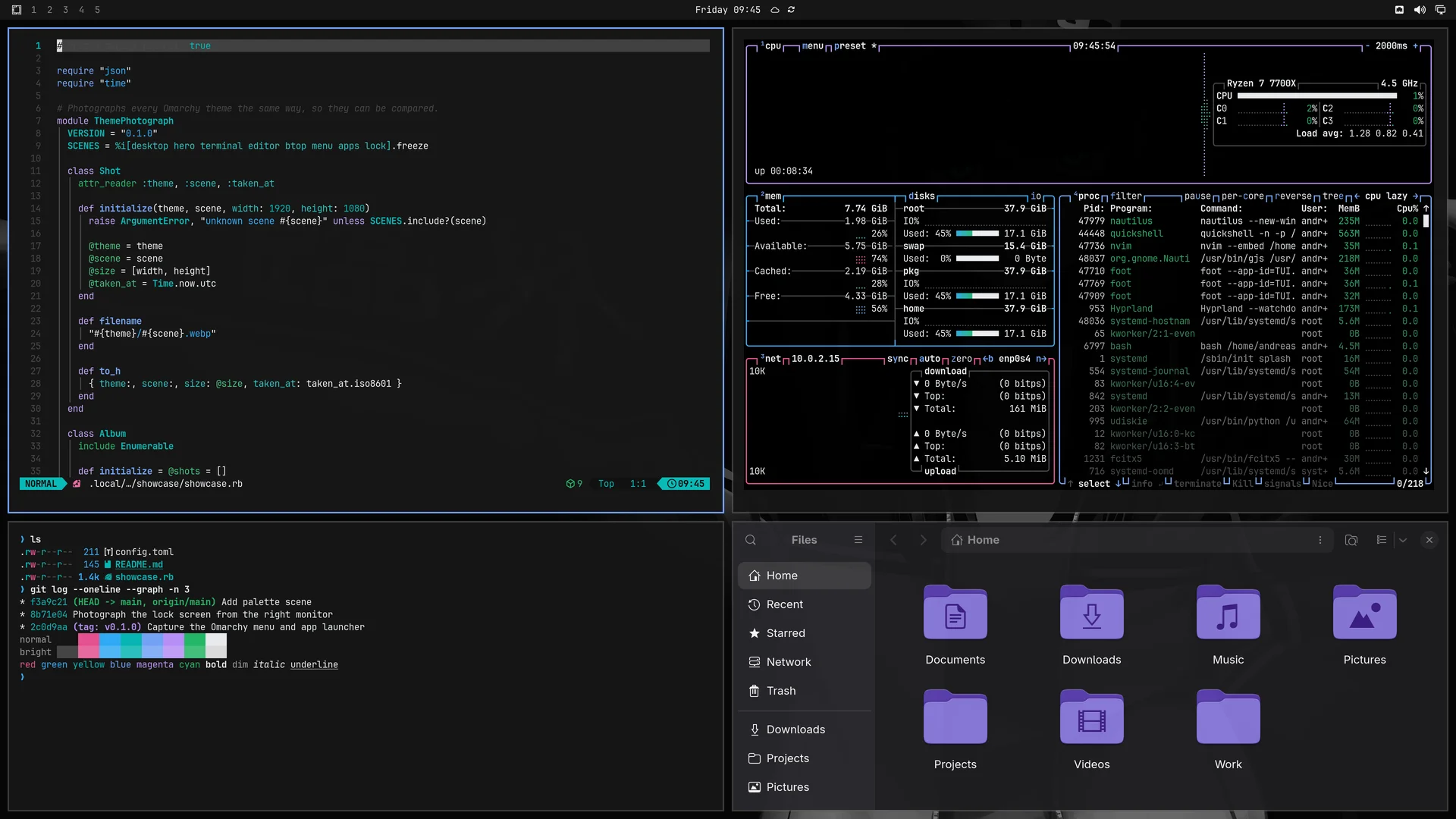 Carbonfox: Neovim, terminal, btop and Files